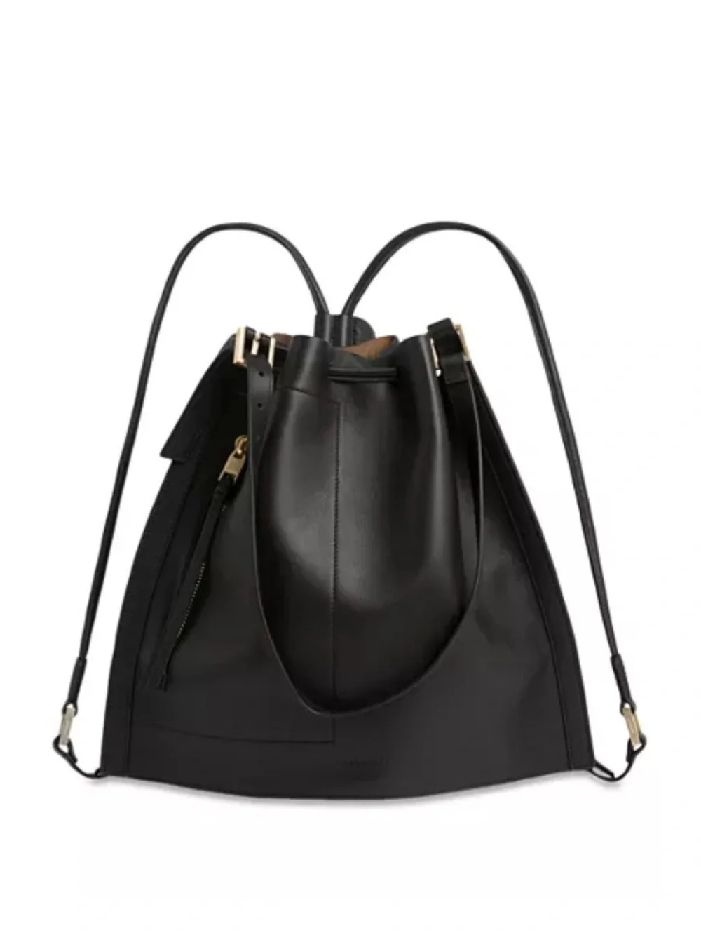 AllSaints Black Leather Drawstring Backpack NWT